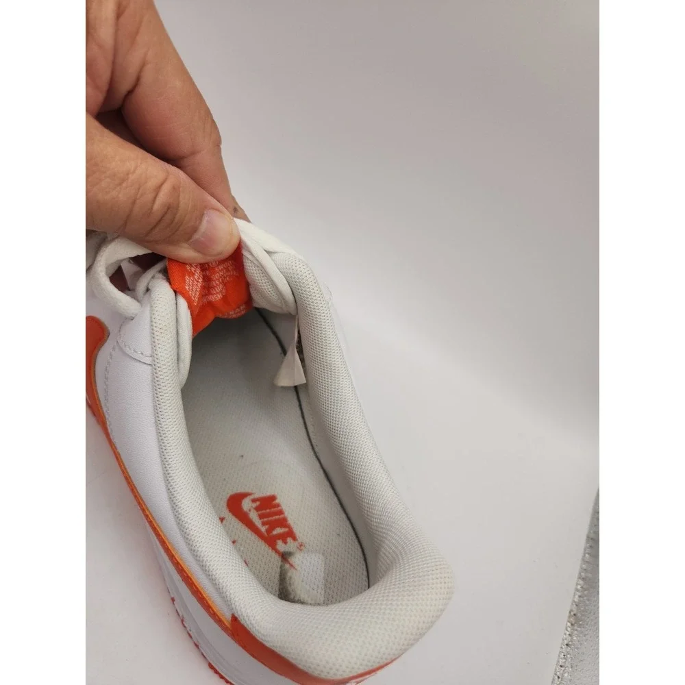 Nike Air Force 1 Low Top Men's Sneaker White/Orange Leather Lace-Up Rubber 9 1/2